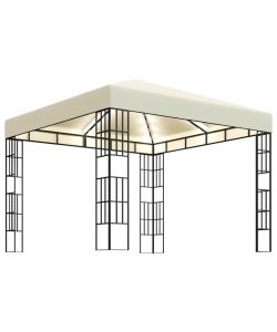 Gazebo con Stringa di Luci LED 3x3 m Crema