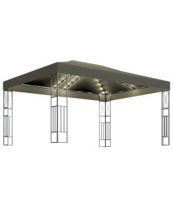 Gazebo con Luci a Stringa LED 3x4 m in Tessuto Grigio Talpa