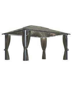 Gazebo con Tende e Luci LED 400x300 cm Grigio Talpa Alluminio