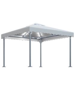 Gazebo con Stringa di Luci LED 300x300 cm Crema in Alluminio