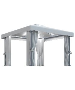 Gazebo con Tende e Stringa di Luci LED 3x3 m Bianco Crema