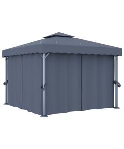 Gazebo con Tende e Stringa di Luci LED 3x3 m Antracite