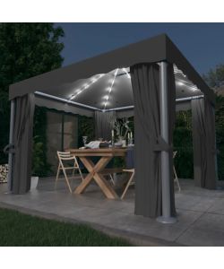 Gazebo con Tende e Stringa di Luci LED 3x3 m Antracite