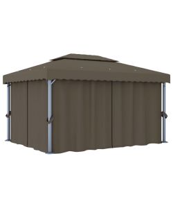 Gazebo con Tende e Stringa di Luci LED 4x3 m Grigio Talpa