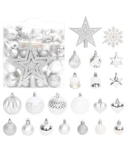 Set Addobbi di Natale 70 pz Argento e Bianco