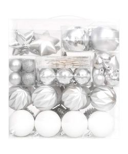 Set Addobbi di Natale 70 pz Argento e Bianco