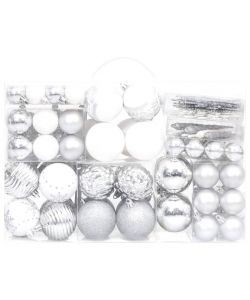 Set Addobbi di Natale 108 pz Argento e Bianco