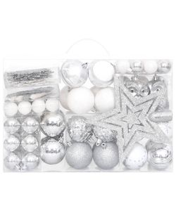 Set Addobbi di Natale 108 pz Argento e Bianco