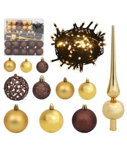 Set con 120 Palline di Natale Punta e 300 Luci LED Oro e Bronzo