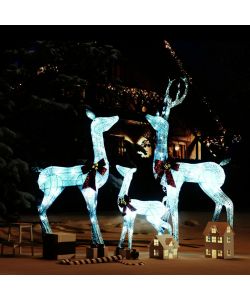 Decorazione Natalizia Famiglia di Renne Bianco Argento 201 LED