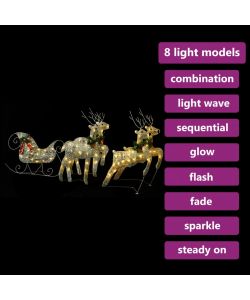 Renne e Slitta Decorazione Natalizia per Esterni 100 LED Oro