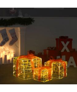Scatole Regalo Decorative Natale in Acrilico 3 pz Bianco Caldo