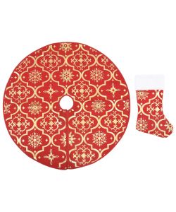Gonna Albero Natale Raffinata con Calza Rosso Tessuto 90 cm
