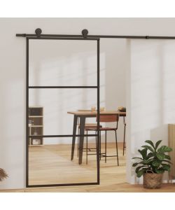 Porta Scorrevole in Vetro ESG e Alluminio 102x205 cm Nera 151010