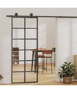 Porta Scorrevole in Vetro ESG e Alluminio 76x205 cm Nera