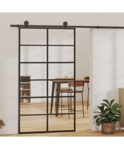 Porta Scorrevole in Vetro ESG e Alluminio 102x205 cm Nera