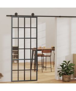 Porta Scorrevole in Vetro ESG e Alluminio 76x205 cm Nera