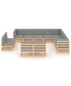 Set Divani da Giardino 12 pz con Cuscini Legno Massello di Pino