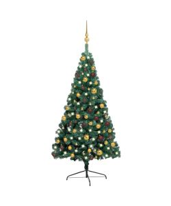 Set Albero Natale Artificiale a Met LED e Palline Verde 120cm