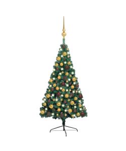 Set Albero Natale Artificiale a Met LED e Palline Verde 150cm