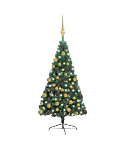 Set Albero Natale Artificiale a Met LED e Palline Verde 180cm