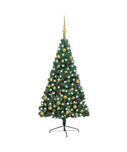 Set Albero Natale Artificiale a Met LED e Palline Verde 210cm