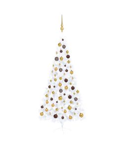 Set Albero Natale Artificiale a Met LED Palline Bianco 210cm