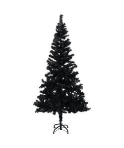 Set Albero Natale Artificiale con LED e Palline Nero 150 cm PVC