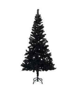 Set Albero Natale Artificiale con LED e Palline Nero 180 cm PVC