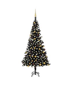 Set Albero Natale Artificiale con LED e Palline Nero 210 cm PVC