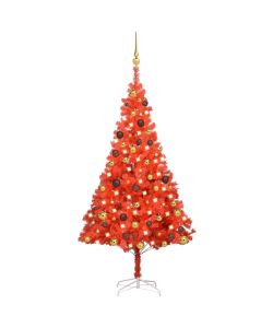 Set Albero Natale Artificiale con LED e Palline Rosso 150cm PVC