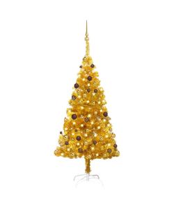 Set Albero Natale Artificiale con LED e Palline Oro 150cm PET