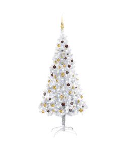 Set Albero Natale Artificiale LED e Palline Argento 210cm PET