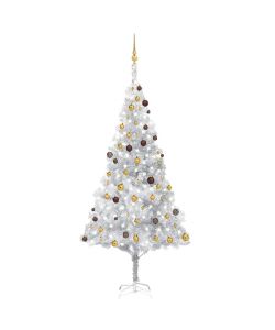 Set Albero Natale Artificiale LED e Palline Argento 240 cm PET