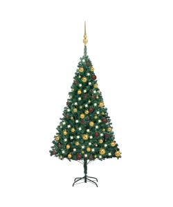 Set Albero Natale Artificiale con LED e Palline Verde 120cm PVC