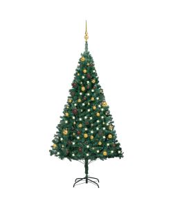 Set Albero Natale Artificiale con LED e Palline Verde 180cm PVC