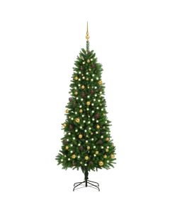 Set Albero Natale Artificiale con LED e Palline 240 cm Verde