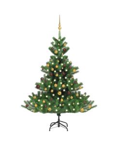 Albero Natale Artificiale Abete Nordmann LED Palline Verde150cm