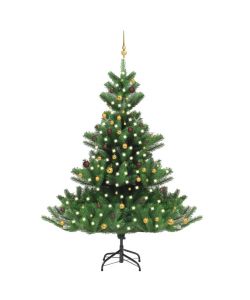 Albero Natale Artificiale Nordmann LED e Palline Verde 240 cm