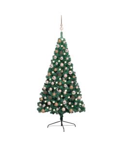 Set Albero Natale Artificiale a Met LED e Palline Verde 120cm