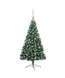 Set Albero Natale Artificiale a Met LED e Palline Verde 150cm