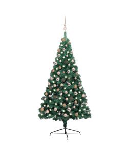 Set Albero Natale Artificiale a Met LED e Palline Verde 180cm