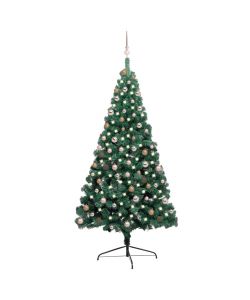 Set Albero Natale Artificiale a Met LED e Palline Verde 210cm