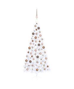 Set Albero Natale Artificiale a Met LED Palline Bianco 240cm