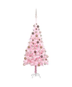 Set Albero Natale Artificiale con LED e Palline Rosa 150 cm PVC