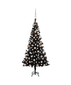 Set Albero Natale Artificiale con LED e Palline Nero 120 cm PVC