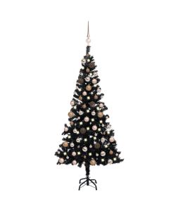 Set Albero Natale Artificiale con LED e Palline Nero 150 cm PVC