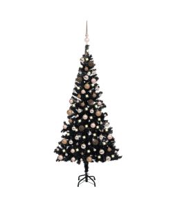 Set Albero Natale Artificiale con LED e Palline Nero 180 cm PVC