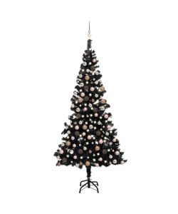 Set Albero Natale Artificiale con LED e Palline Nero 210 cm PVC