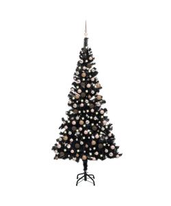 Set Albero Natale Artificiale con LED e Palline Nero 240 cm PVC